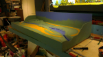 This evening I finished both layers of primer on the layout and around the sides. Also started with art paint, the paint you actually will see when all is finished. I add layer by layer, until I get the effect I am after. Still in the very beginning, ...