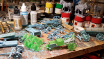 Put on first layer of paint on the guns and some wagons today. Next session will be adding the rest colours and one final session I guess for details and weathering. The new water washable resin from Elegoo is trickier to print, but takes paint ....